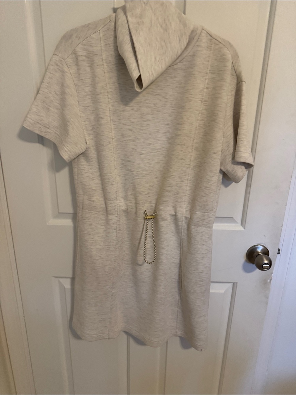 Varley Light Cream Short Sleeve Hoodie Dress with Drawstring